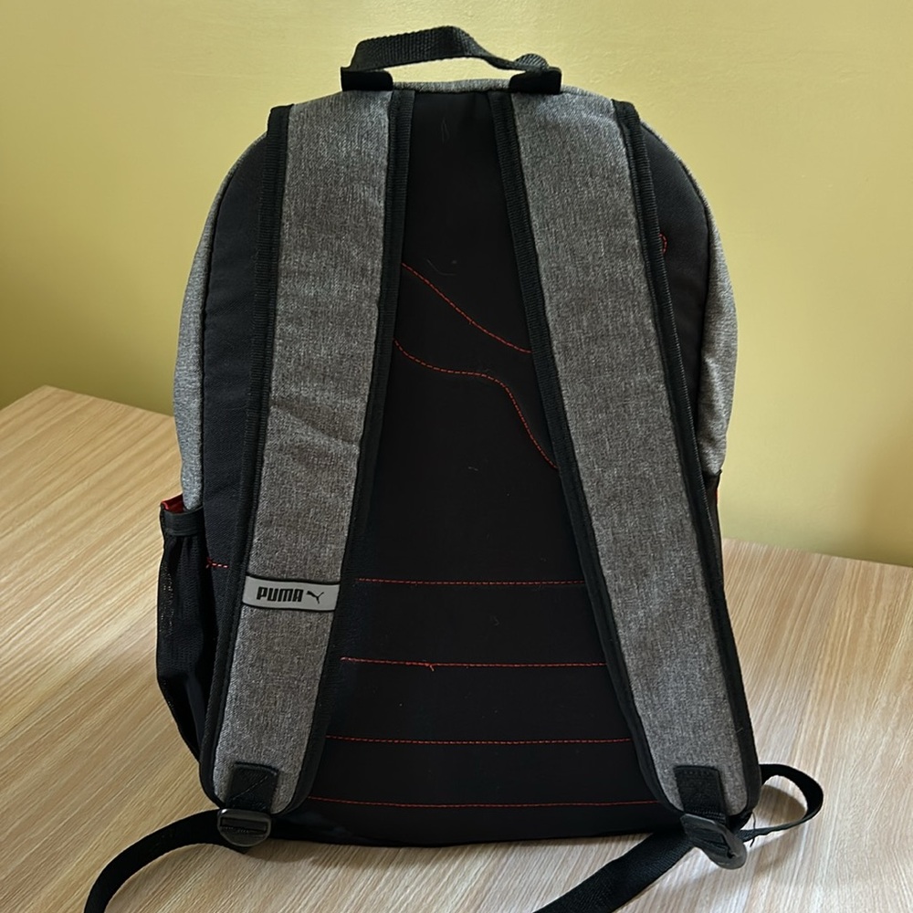 Puma backpack black red gray laptop compartment pockets, front zip pocket, logo - Picture 5 of 8